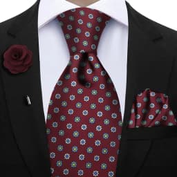Luxury Soft Silk Mens Ties Floral Brown Green Red Ties Paisley NeckTie Pocket Square Brooch Set Men's Wedding Party Tie