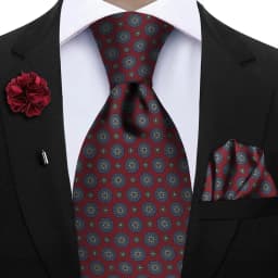 Luxury Soft Silk Mens Ties Floral Brown Green Red Ties Paisley NeckTie Pocket Square Brooch Set Men's Wedding Party Tie
