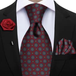 Luxury Soft Silk Mens Ties Floral Brown Green Red Ties Paisley NeckTie Pocket Square Brooch Set Men's Wedding Party Tie