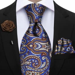Luxury Soft Silk Mens Ties Floral Brown Green Red Ties Paisley NeckTie Pocket Square Brooch Set Men's Wedding Party Tie