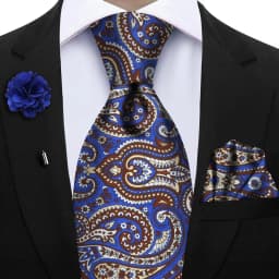 Luxury Soft Silk Mens Ties Floral Brown Green Red Ties Paisley NeckTie Pocket Square Brooch Set Men's Wedding Party Tie
