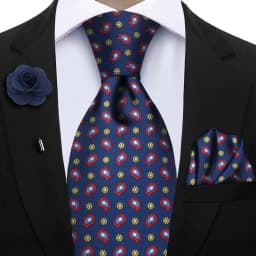 Luxury Soft Silk Mens Ties Floral Brown Green Red Ties Paisley NeckTie Pocket Square Brooch Set Men's Wedding Party Tie