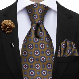 Luxury Soft Silk Mens Ties Floral Brown Green Red Ties Paisley NeckTie Pocket Square Brooch Set Men's Wedding Party Tie