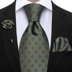 Luxury Soft Silk Mens Ties Floral Brown Green Red Ties Paisley NeckTie Pocket Square Brooch Set Men's Wedding Party Tie