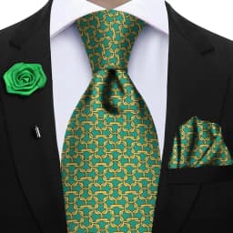 Luxury Soft Silk Mens Ties Floral Brown Green Red Ties Paisley NeckTie Pocket Square Brooch Set Men's Wedding Party Tie