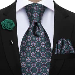 Luxury Soft Silk Mens Ties Floral Brown Green Red Ties Paisley NeckTie Pocket Square Brooch Set Men's Wedding Party Tie