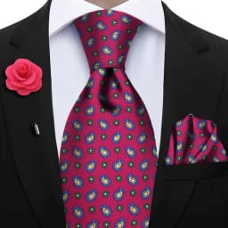 Luxury Soft Silk Mens Ties Floral Brown Green Red Ties Paisley NeckTie Pocket Square Brooch Set Men's Wedding Party Tie
