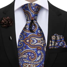 Luxury Soft Silk Mens Ties Floral Brown Green Red Ties Paisley NeckTie Pocket Square Brooch Set Men's Wedding Party Tie