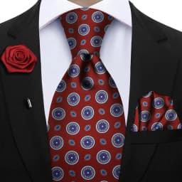 Luxury Soft Silk Mens Ties Floral Brown Green Red Ties Paisley NeckTie Pocket Square Brooch Set Men's Wedding Party Tie