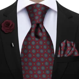 Luxury Soft Silk Mens Ties Floral Brown Green Red Ties Paisley NeckTie Pocket Square Brooch Set Men's Wedding Party Tie