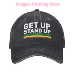 Get Up Stand Up Reggae Rasta Baseball Cap Vintage Distressed Denim Washed Bob Marley Snapback Hat Unisex Adjustable Fit Cap