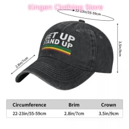 Get Up Stand Up Reggae Rasta Baseball Cap Vintage Distressed Denim Washed Bob Marley Snapback Hat Unisex Adjustable Fit Cap