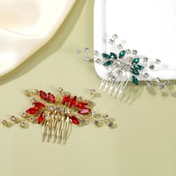 Green/Red Rhinestone Leaf Hair Combs Gold/Silver Color Alloy Hair Clips Light Luxury Bride Wedding Headpieces Elegant Hairpins