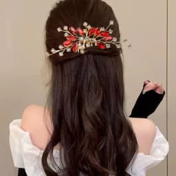 Green/Red Rhinestone Leaf Hair Combs Gold/Silver Color Alloy Hair Clips Light Luxury Bride Wedding Headpieces Elegant Hairpins