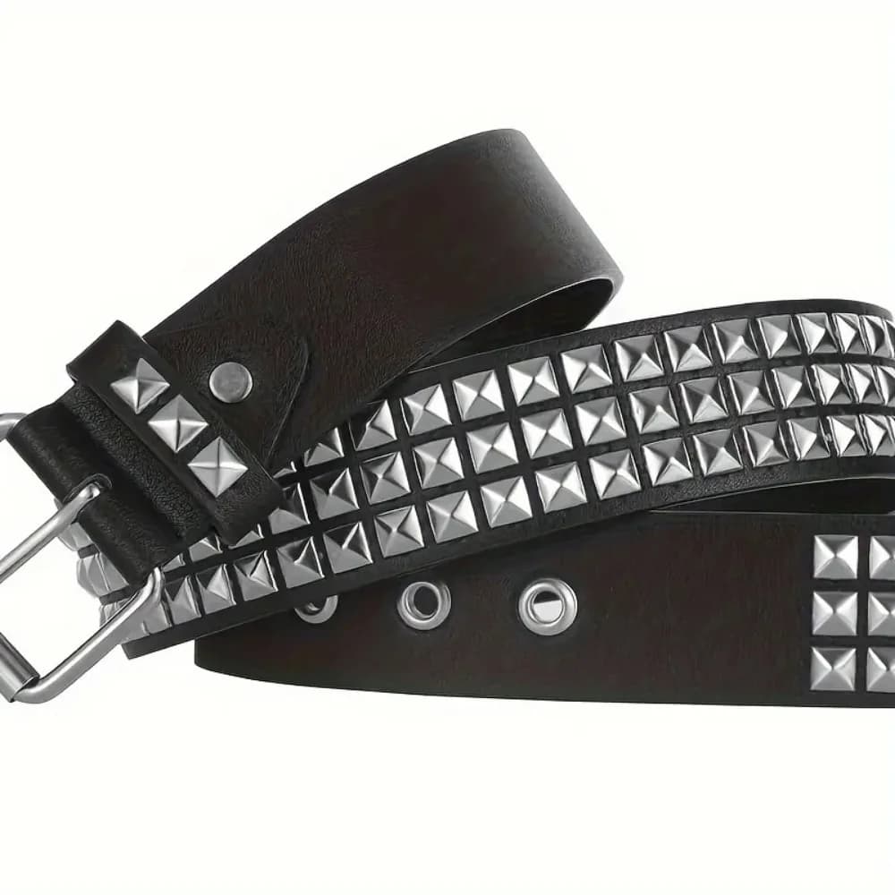 1PC Square bead rivet belt - men's and women's leather belt - punk jeans belt
