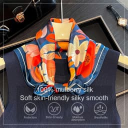 Luxury 100% Real Silk Scarf Women Spring Floral Bandana Shawl Lady Mulberry Silk Neckerchief Handkerchief Female Wrap 53cm