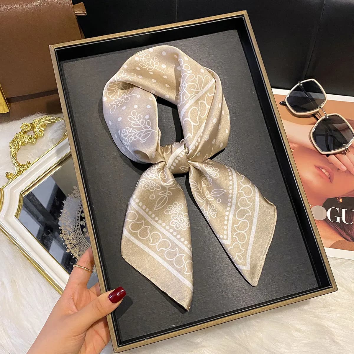 Fashion Print Silk Hairbands Scarf Women 2025 Spring New Elagant Floral Bandana Neck Kerchief Head Bands Foulard Female Scarfs