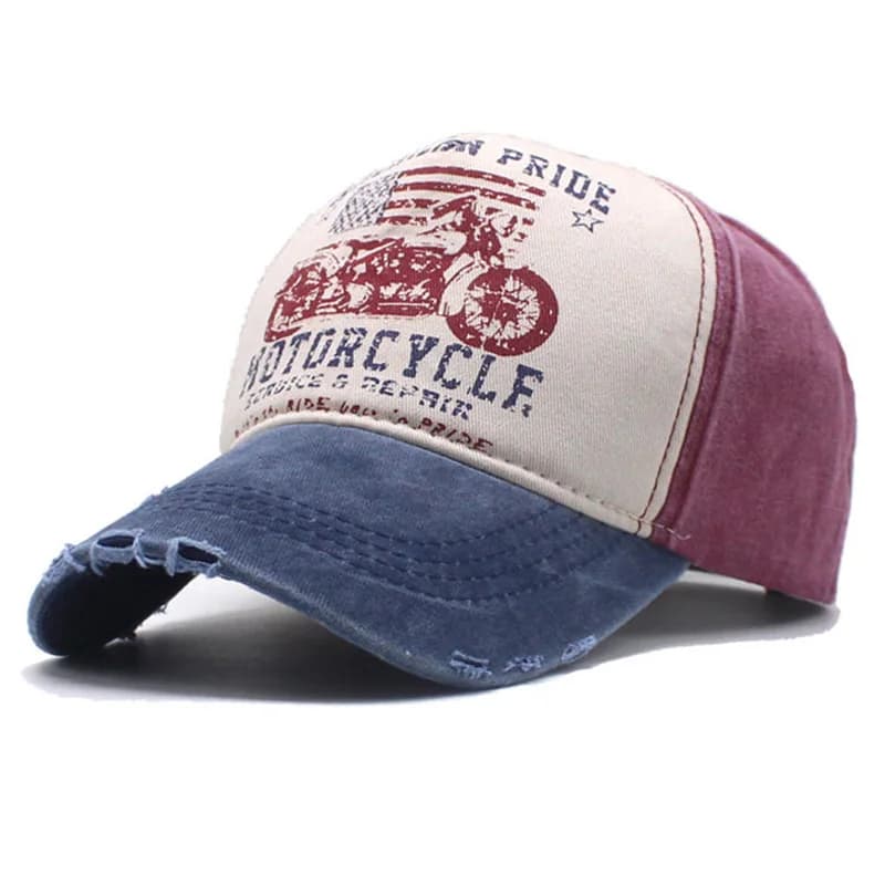 Motorcycle Sun Hat Graffiti Print Baseball Washed Vintage Cap Color-block Baseball Wide Brim Hat Duckbill Cap