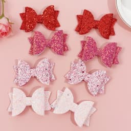 8/12pcs Sweet Glitter Hair Bows for Girls Valentine's Day Red Pink Hair Bows Clips Barrettes for Kids Party Hair Accessories
