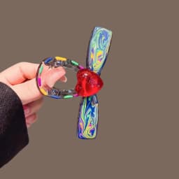 Gradient Graffiti Red Heart Hair Clip, Women's 2025 New Premium Semi-Updo Shark Clip for Fine Hair