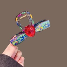 Gradient Graffiti Red Heart Hair Clip, Women's 2025 New Premium Semi-Updo Shark Clip for Fine Hair