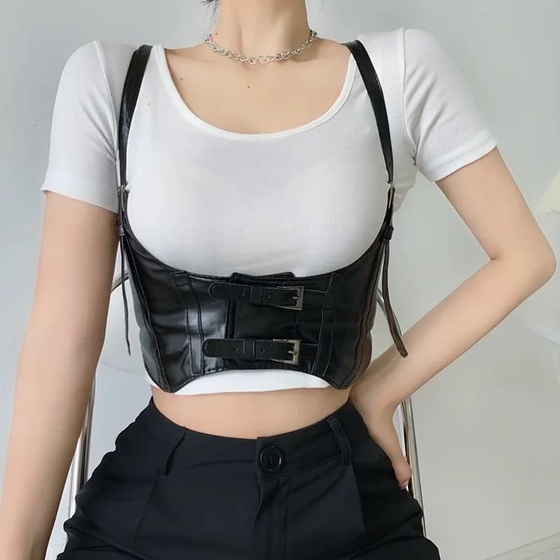 European and American street photography fashion belt decoration black ins punk style suspender with suit belt female corset