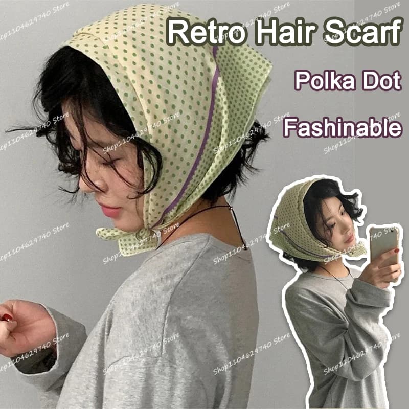 Retro Polka Dot Triangle Hair Scarf Accessories Women's Artistic Soft Cotton Skirt Headscarf Satin Bonnet Fashion Handkerchief
