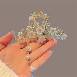 Floral Hair Claw with Tassels Floral Shark Hair Clip for Women Updo Bun Simple Style Stable Grip Claw Clip