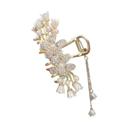 Floral Hair Claw with Tassels Floral Shark Hair Clip for Women Updo Bun Simple Style Stable Grip Claw Clip