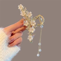 Floral Hair Claw with Tassels Floral Shark Hair Clip for Women Updo Bun Simple Style Stable Grip Claw Clip
