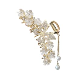 Floral Hair Claw with Tassels Floral Shark Hair Clip for Women Updo Bun Simple Style Stable Grip Claw Clip