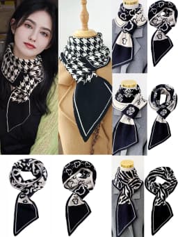 Women Knitted Scarf Autumn Winter Thick Warm Double Knit Instant Scarf Fashion Plaid Angled Scarves Outdoor Triangle Neck Scarf