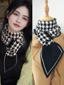 Women Knitted Scarf Autumn Winter Thick Warm Double Knit Instant Scarf Fashion Plaid Angled Scarves Outdoor Triangle Neck Scarf