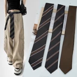 New Trendy Wine Red Black Striped Belt Collocation Many Uses Fit With Jeans Hair Tie Neckerchiefs Daily Wear 7cm Brown Neckties