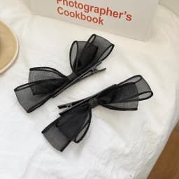2PCS High-end, Duckbill Clip, Side Clip, Headdress, ins, Black Mesh, Bow, Hair Clip, Female