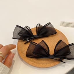 2PCS High-end, Duckbill Clip, Side Clip, Headdress, ins, Black Mesh, Bow, Hair Clip, Female