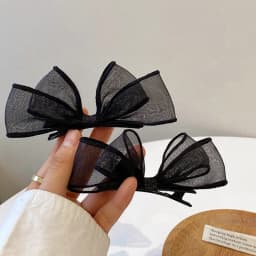 2PCS High-end, Duckbill Clip, Side Clip, Headdress, ins, Black Mesh, Bow, Hair Clip, Female