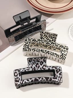3Pcs Leopard Print Design Hair Claw Clips,3.5Inch Hair Jaw Clips,Fashion Vintage Hair Accessories for Women Girls