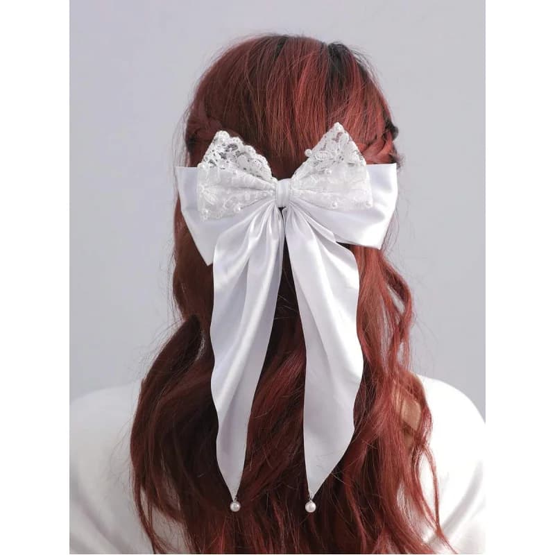 1pc Women‘s Elegant French Style Hair Clip: White Lace Double-Layer Bow, for Weddings, Parties & Daily
