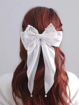 1pc Women‘s Elegant French Style Hair Clip: White Lace Double-Layer Bow, for Weddings, Parties & Daily