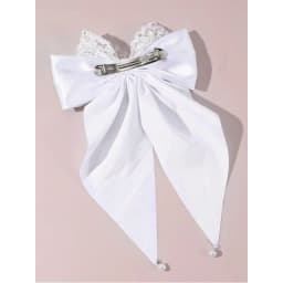 1pc Women‘s Elegant French Style Hair Clip: White Lace Double-Layer Bow, for Weddings, Parties & Daily
