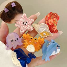 Small Delicate Cute Lovely Acetate Hair Clips Cartoon Whale Seahorse Crab Starfish Hairpins Side Bangs Women Hair Accessories