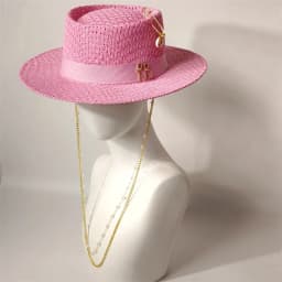 Cherry powder 2026 straw hat pearl chain DIY flat top sun hat new Korean elastic ribbon hat beach hat candy color sun hat