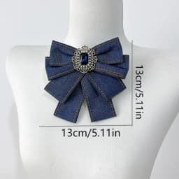 Vintage British Elegant Denim Bow Brooch Pear Crystal Badge British Style Shirt Pins Jewelry Brooches for Women Accessories