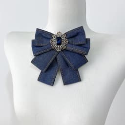 Vintage British Elegant Denim Bow Brooch Pear Crystal Badge British Style Shirt Pins Jewelry Brooches for Women Accessories