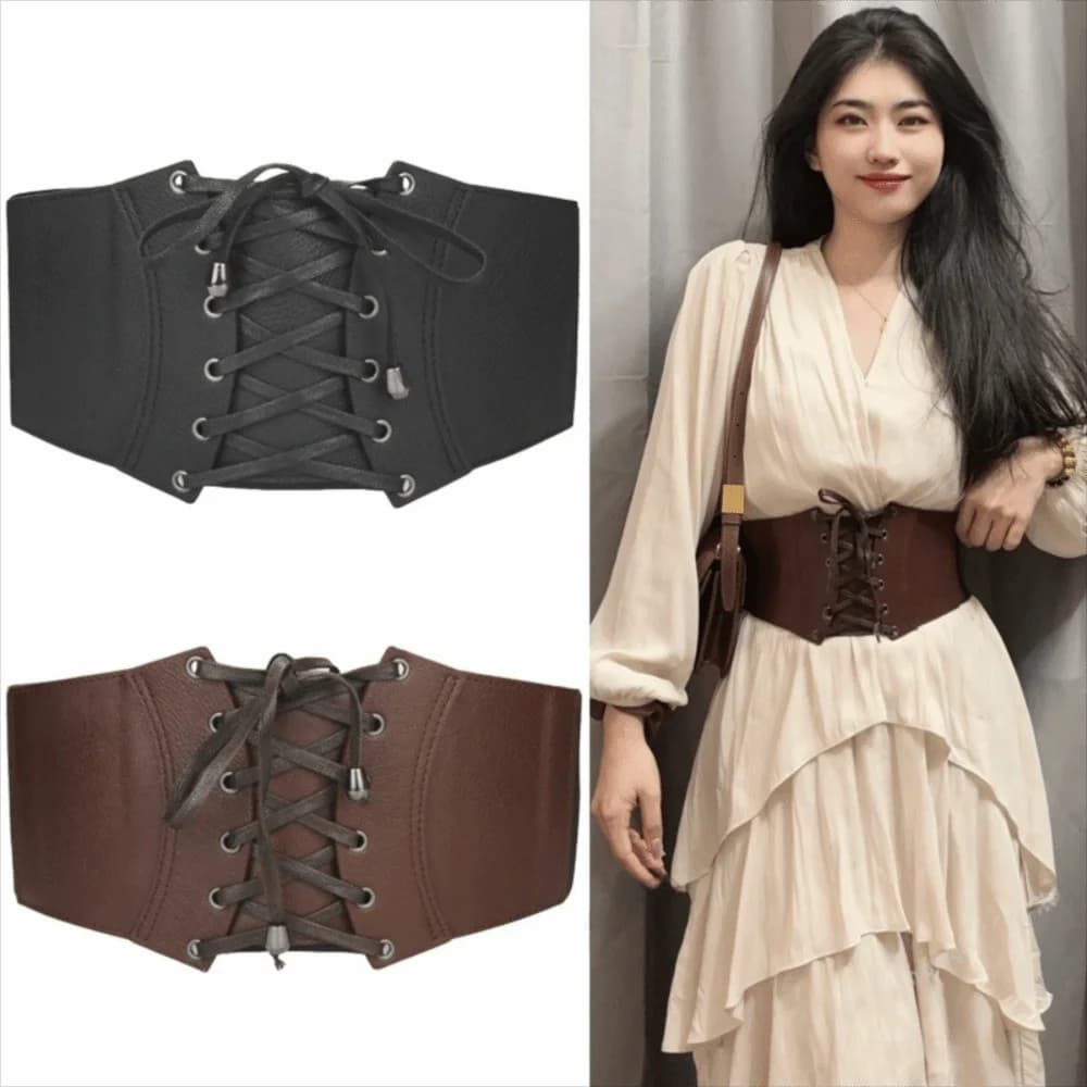 Gothic Spicy Girl PU Leather Corset Solid Color Elastic Wide Belt Slimming Waistband Western Cowboy Belt Ladies