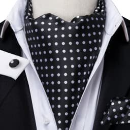 Men's Ascots Fashion Luxury Solid Plaid Check Dot Cravat Set with Cufflinks and Handkerchiefs for Daily Casual Outing