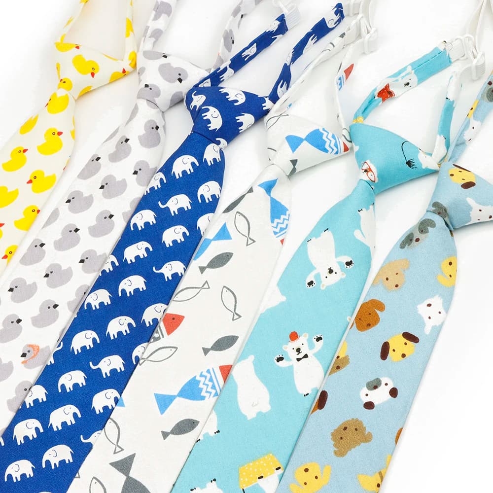 Cute Cotton Kids Necktie Casual Dog Duck Chicken Bear Pattern Children Pre Tied Neckties Skinny Ties Small Designer Cravat Tie