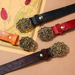 (Factory Direct Sales)Women's Vintage Sunflower Versatile Cowhide Belt for Women Decoration Fashion Jeans Belt