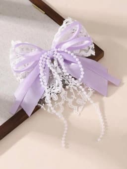 1pc Girl's Sweet Lace Bow Hair Clip with Pearl, a Romantic & Dainty Accessory for Daily Wear